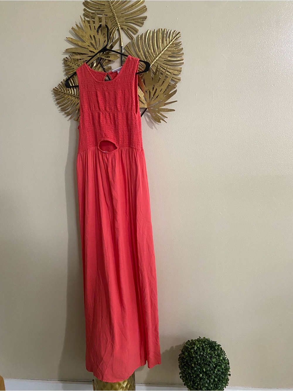 Ingrid & Isabel Coral Sleeveless Maxi Dress with Front Cutout